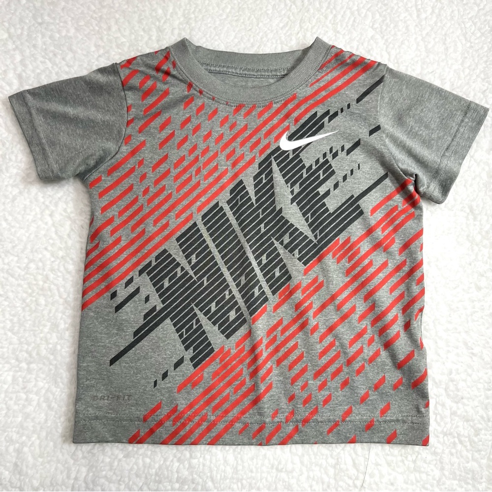 2T Nike Graphic Tee T Shirt Top Grey/Red Boys Boy Lightweight